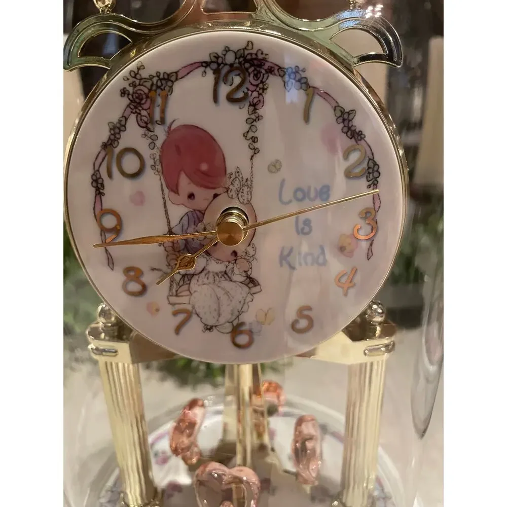 Vintage Precious Moments Love Is Kind Anniversary Clock 2003 w Glass Dome 10”